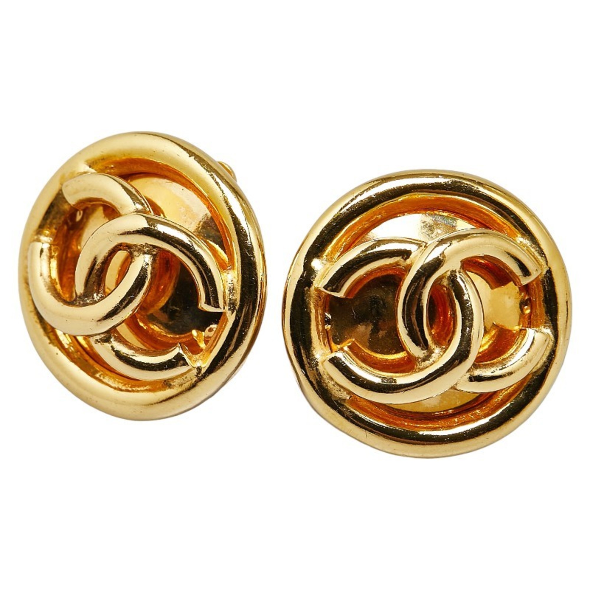 Chanel Coco Mark Earrings Gold Plated Women's CHANEL