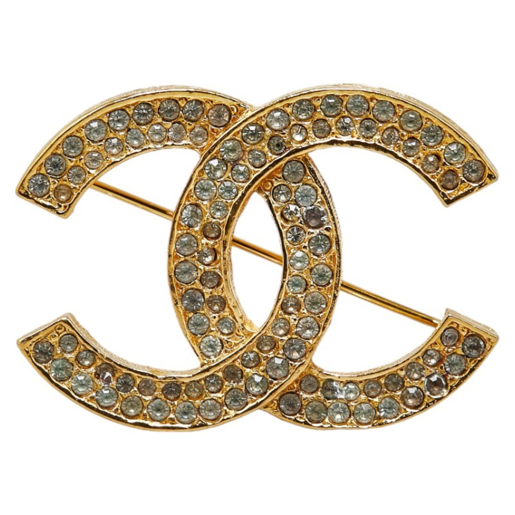 Chanel Coco Mark Brooch Gold Plated Rhinestones Women's CHANEL