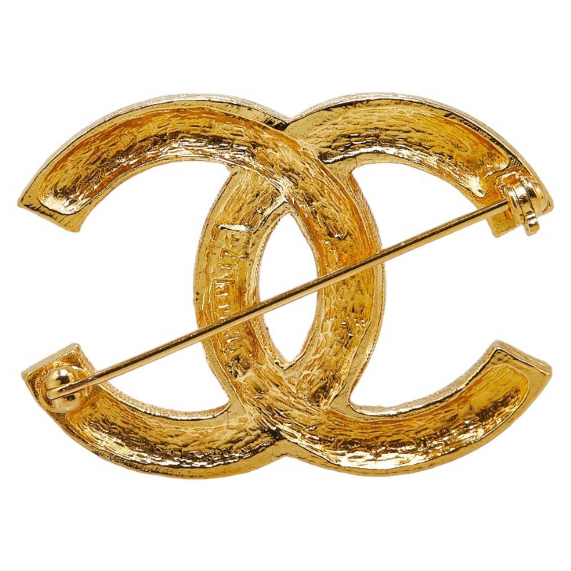 Chanel Coco Mark Brooch Gold Plated Rhinestones Women's CHANEL