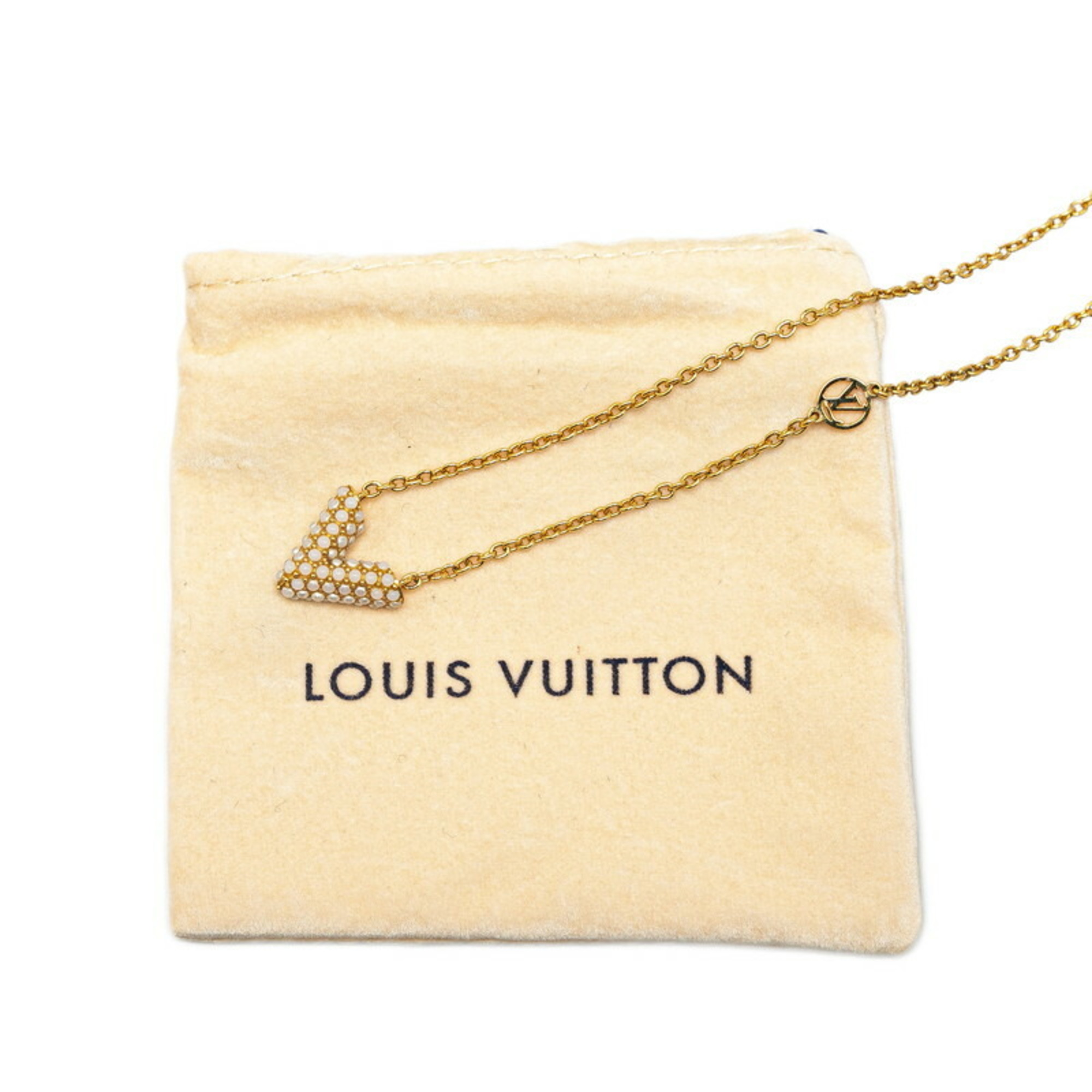 Louis Vuitton Collier Essential V Necklace M68358 Pearl Gold Plated Women's LOUIS VUITTON