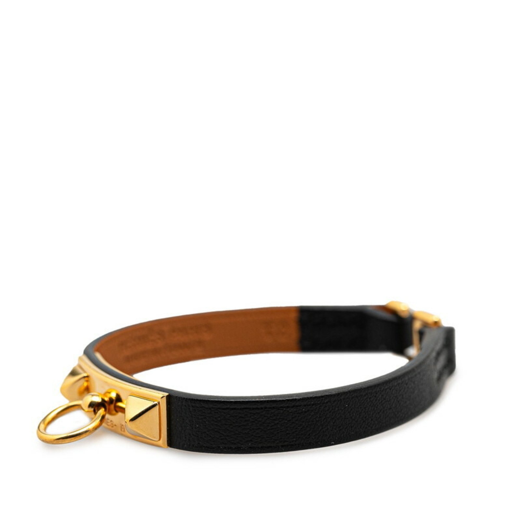 Hermes Rival Bracelet #T2 Black Gold Leather Women's HERMES