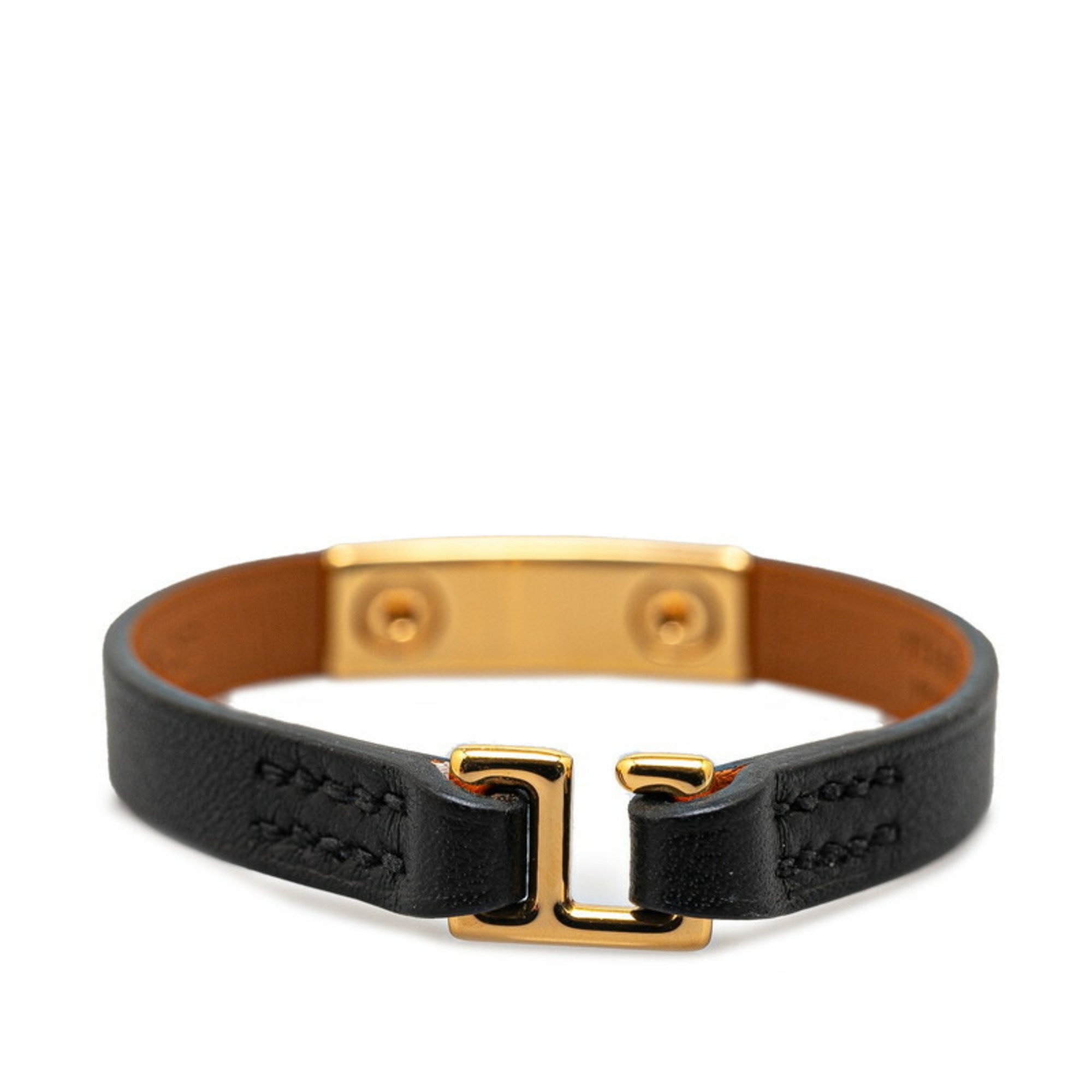 Hermes Rival Bracelet #T2 Black Gold Leather Women's HERMES