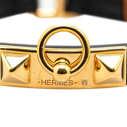 Hermes Rival Bracelet #T2 Black Gold Leather Women's HERMES