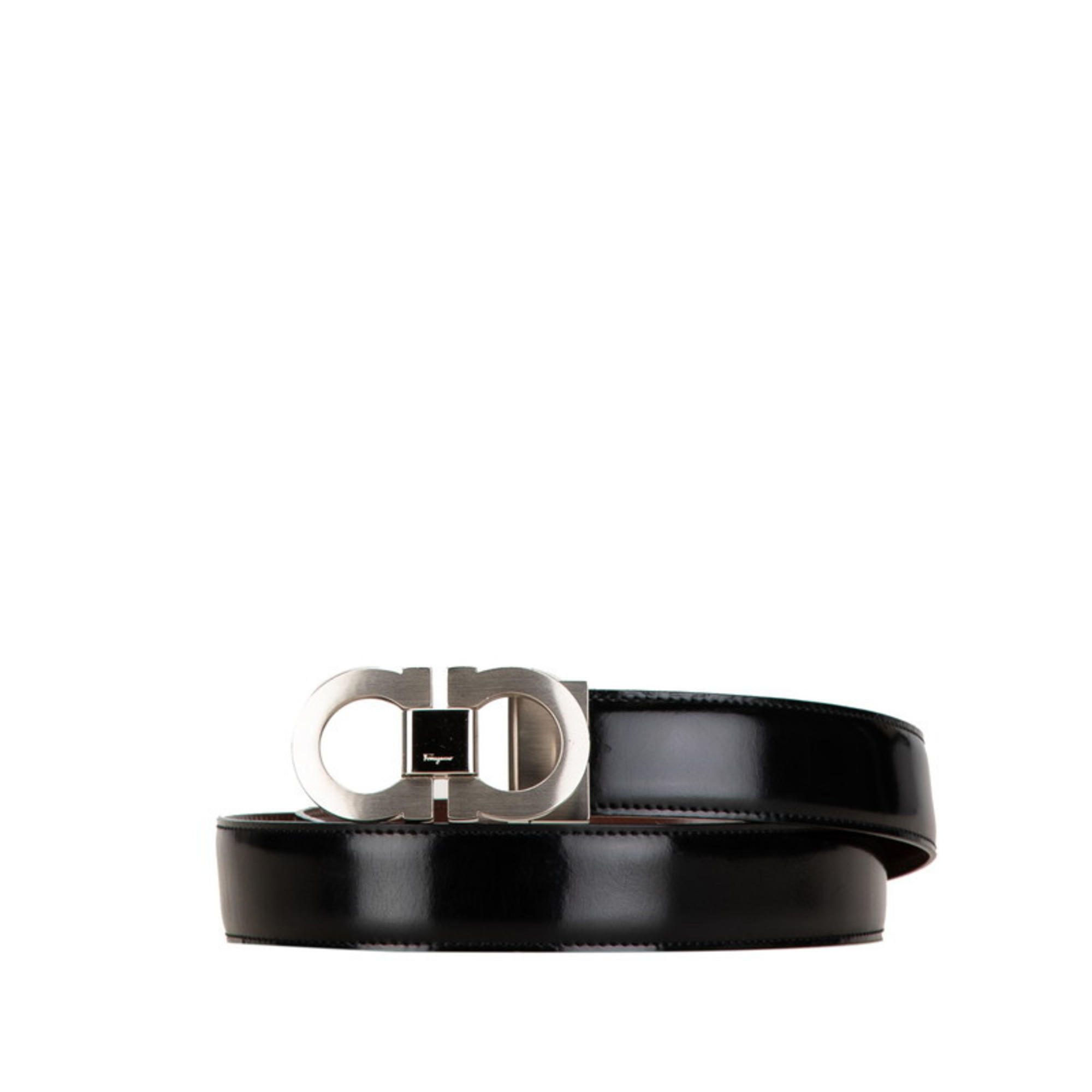 Salvatore Ferragamo Gancini Belt Black Silver Leather Men's