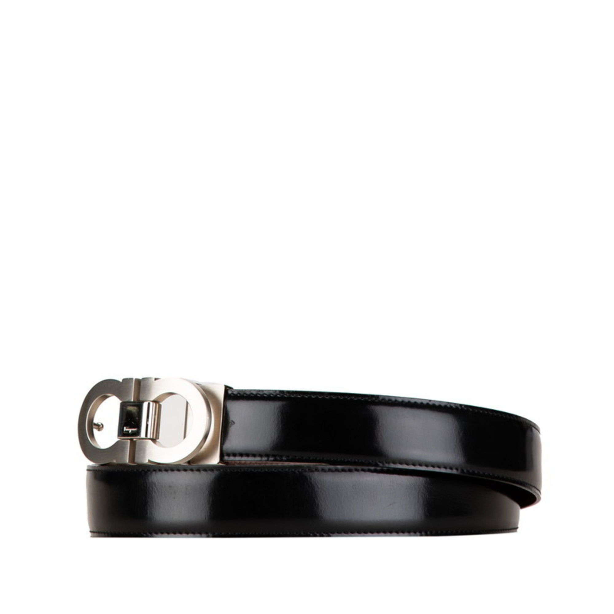 Salvatore Ferragamo Gancini Belt Black Silver Leather Men's