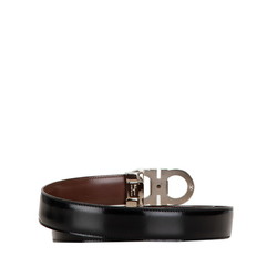 Salvatore Ferragamo Gancini Belt Black Silver Leather Men's