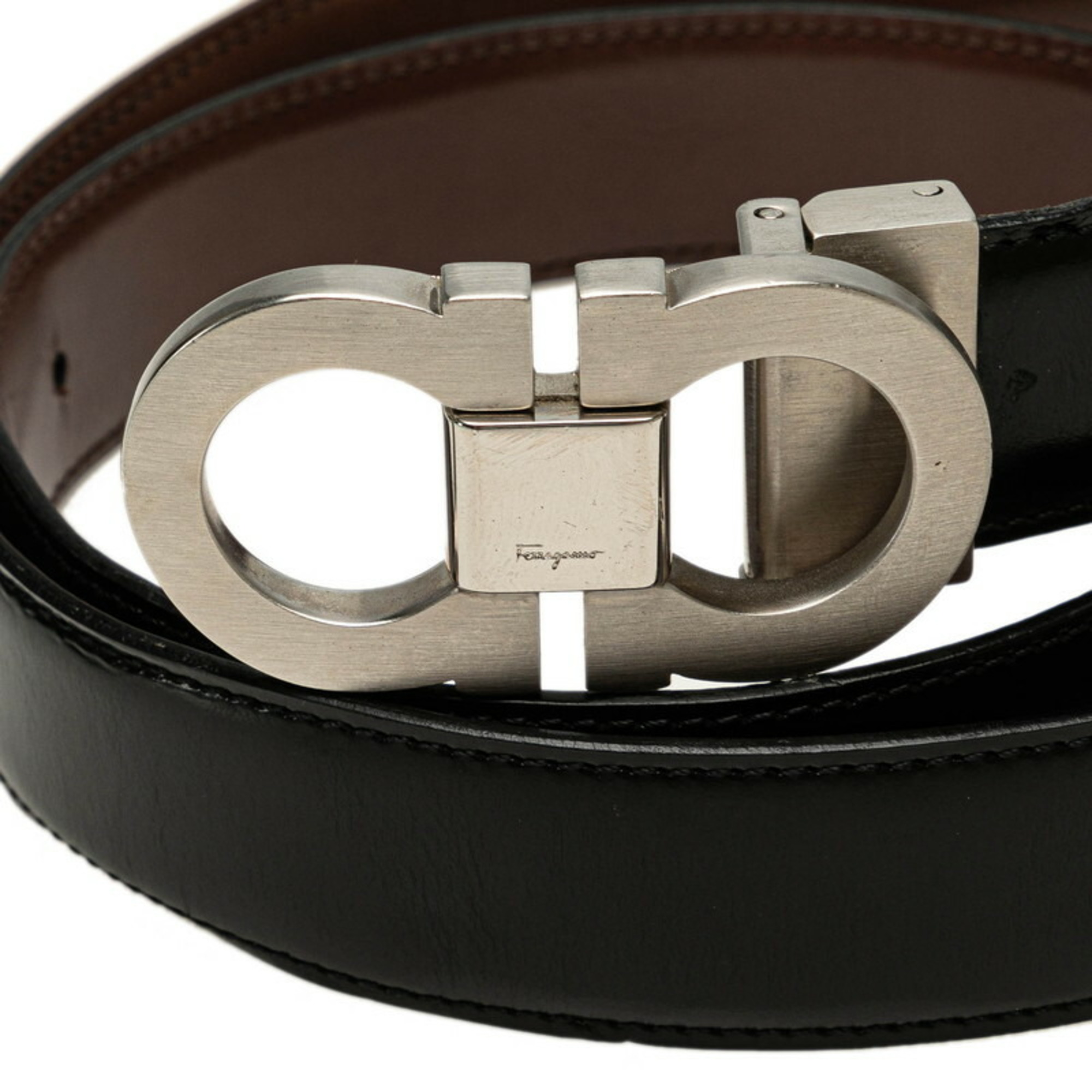 Salvatore Ferragamo Gancini Belt Black Silver Leather Men's