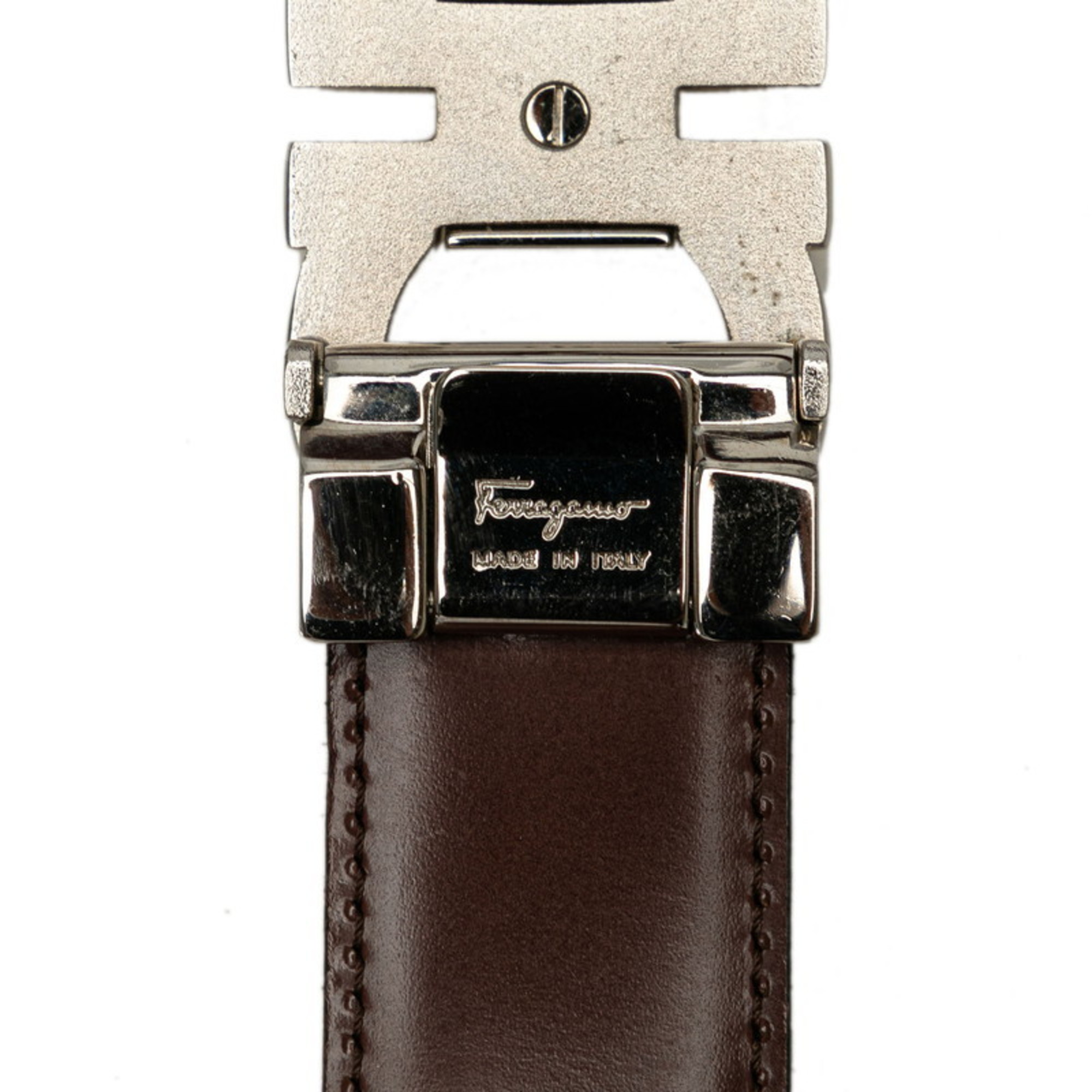 Salvatore Ferragamo Gancini Belt Black Silver Leather Men's