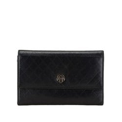 Chanel Camellia Matelasse GINZA Medium Wallet Compact Black Leather Women's CHANEL