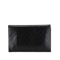 Chanel Camellia Matelasse GINZA Medium Wallet Compact Black Leather Women's CHANEL