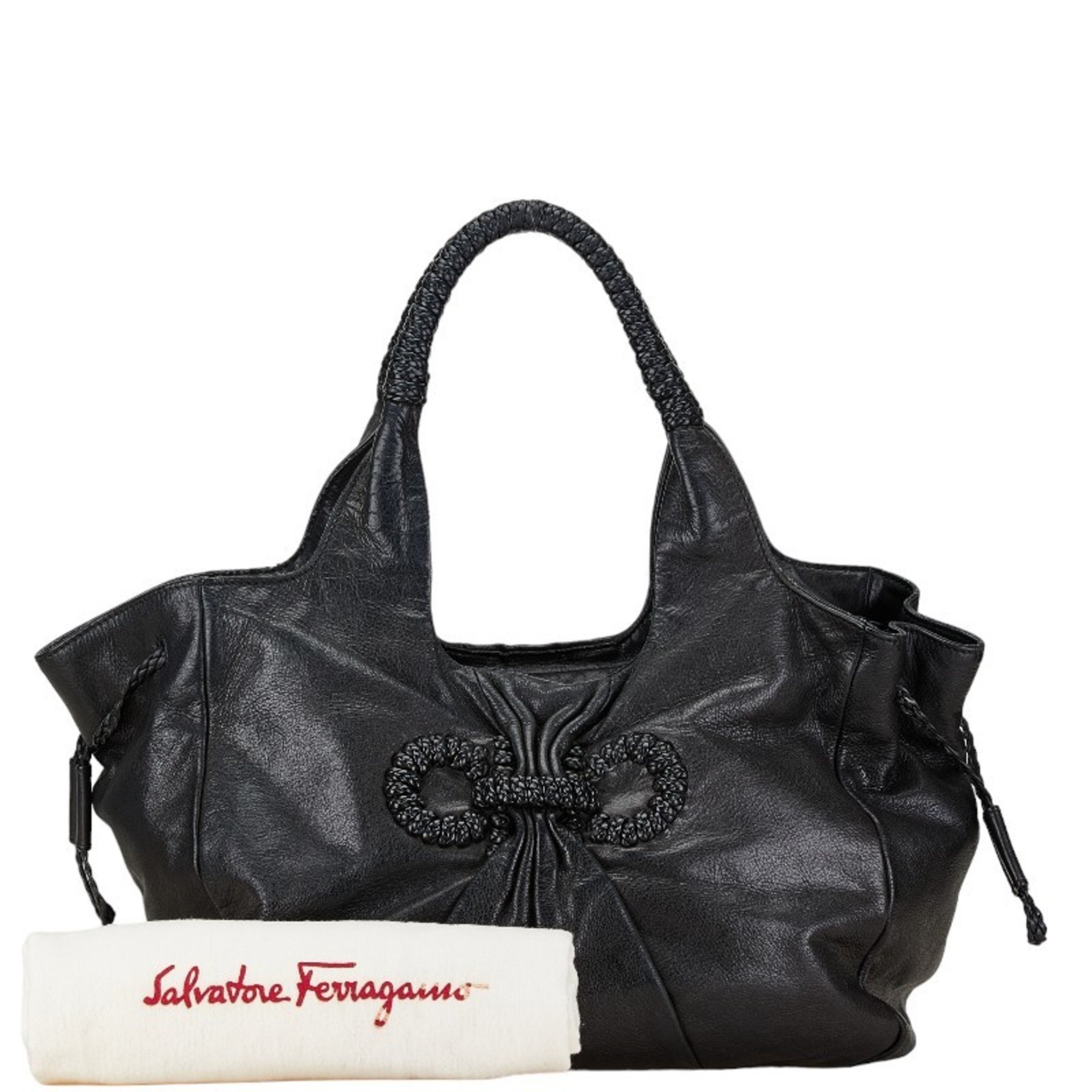 Salvatore Ferragamo Gancini Tote Bag Shoulder GG-21B354 Black Leather Women's