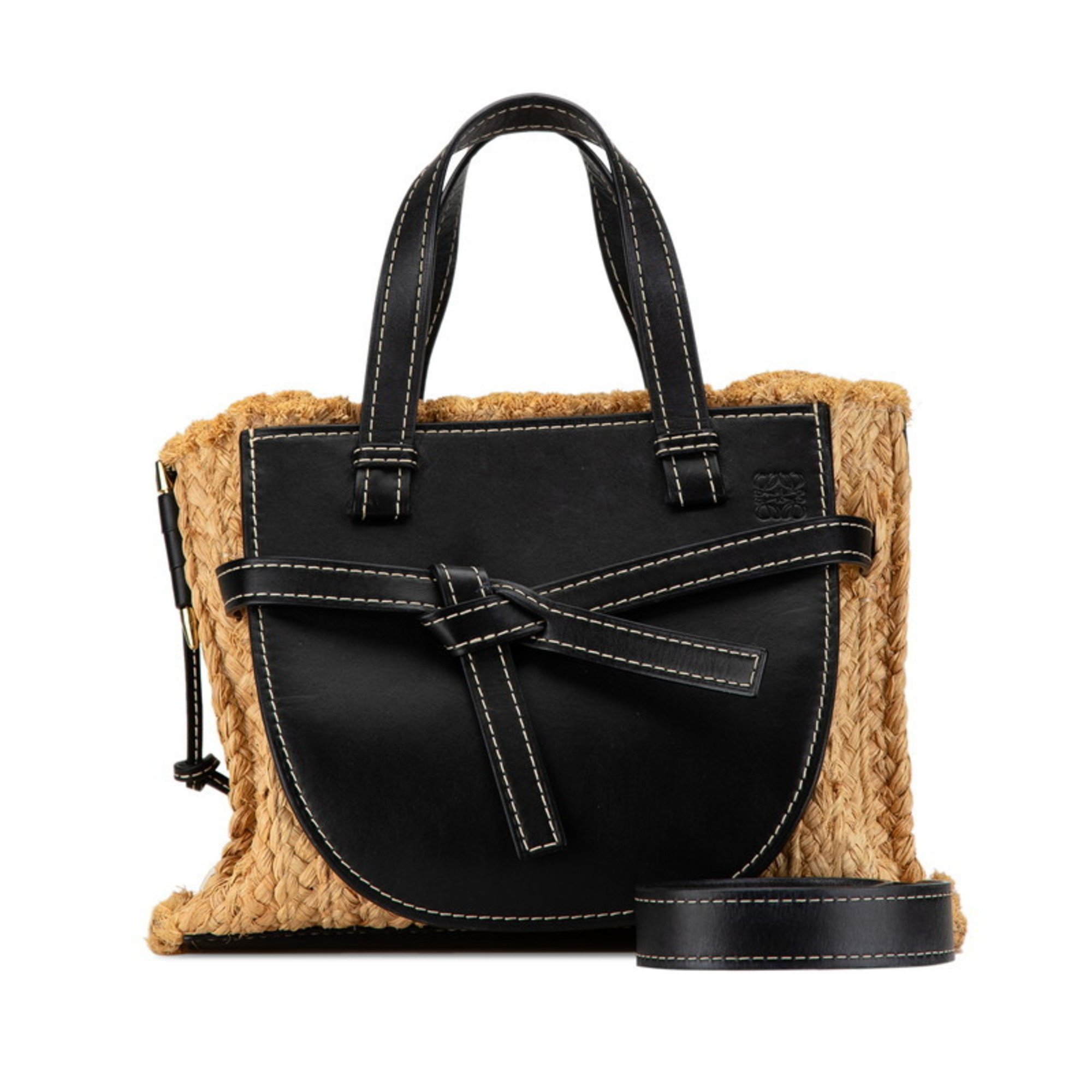 LOEWE GATE Handbag Shoulder Bag 329.13.U61 Black Raffia Leather Women's