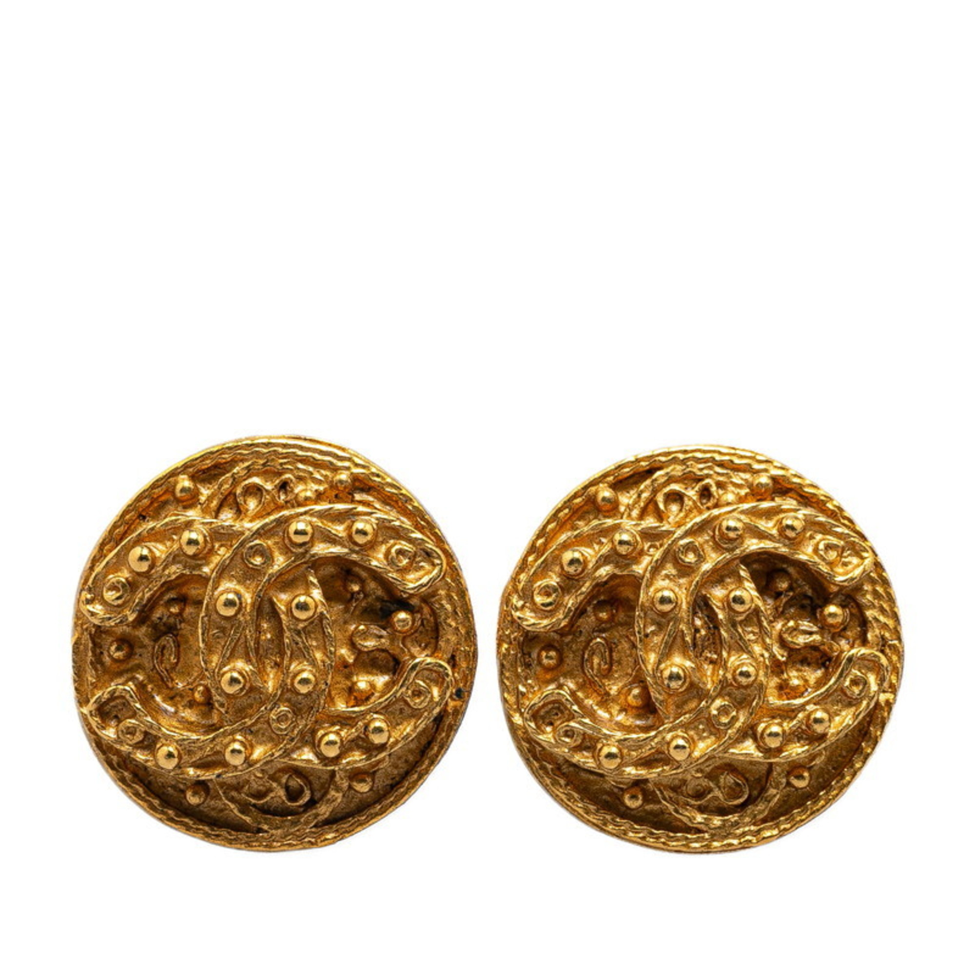 Chanel Coco Mark Earrings Gold Plated Women's CHANEL