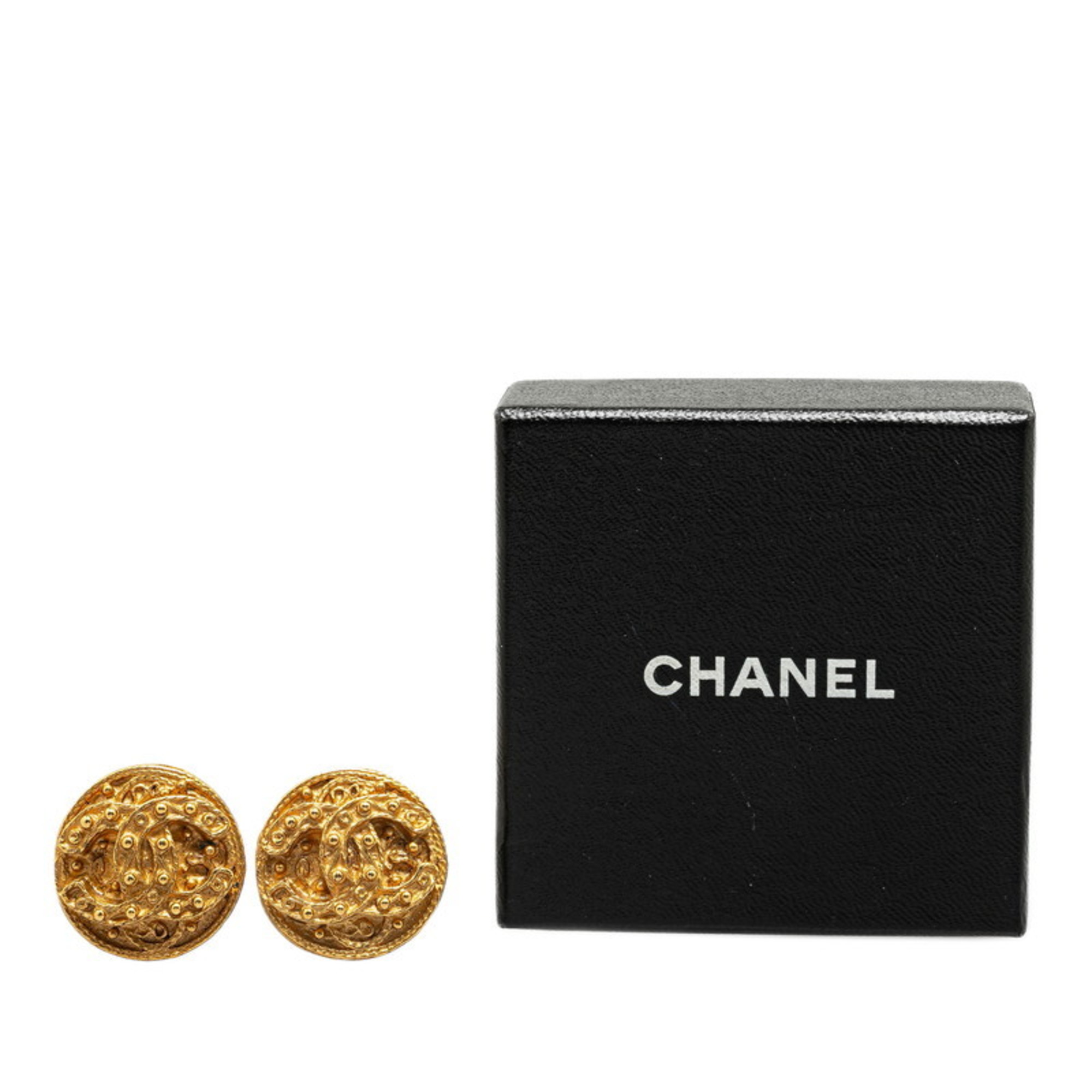 Chanel Coco Mark Earrings Gold Plated Women's CHANEL