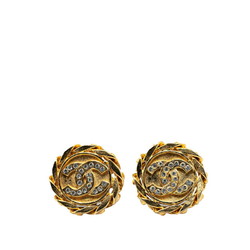 Chanel Coco Mark Rhinestone Chain Earrings Gold Plated Women's CHANEL