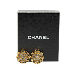 Chanel Coco Mark Rhinestone Chain Earrings Gold Plated Women's CHANEL