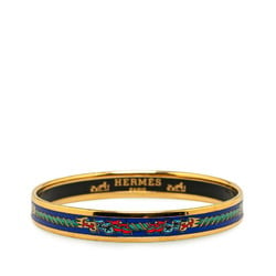 Hermes Enamel PM Cloisonne Flag Bangle Gold Navy Multicolor Plated Women's HERMES