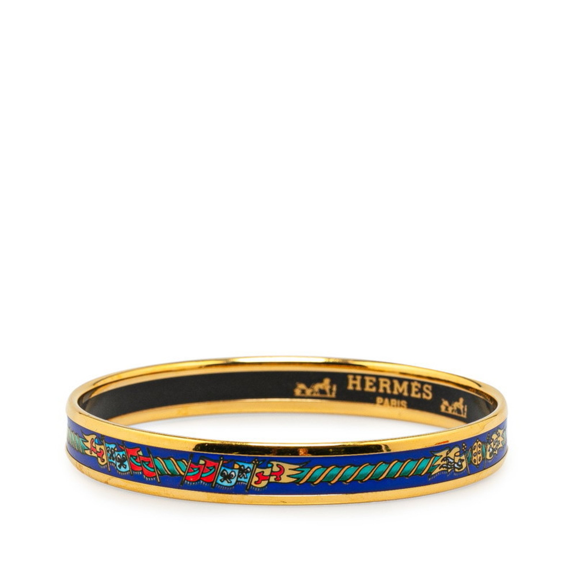 Hermes Enamel PM Cloisonne Flag Bangle Gold Navy Multicolor Plated Women's HERMES