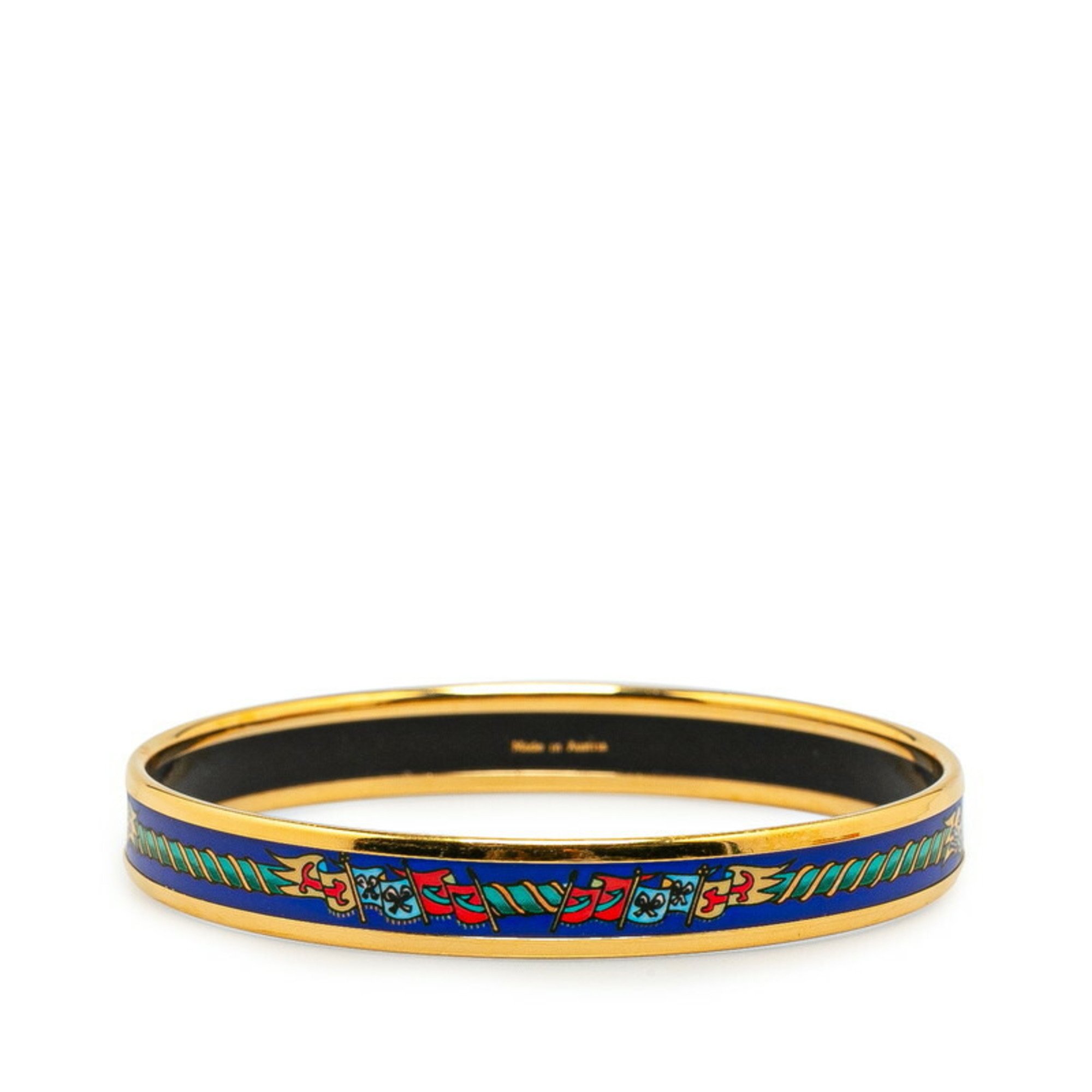 Hermes Enamel PM Cloisonne Flag Bangle Gold Navy Multicolor Plated Women's HERMES