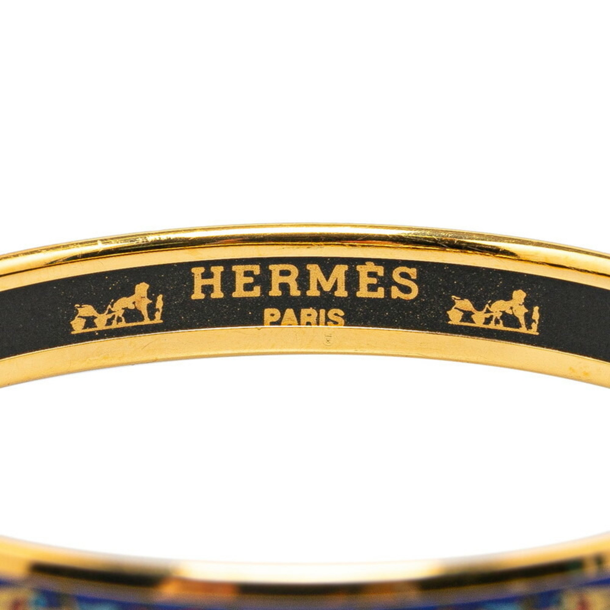 Hermes Enamel PM Cloisonne Flag Bangle Gold Navy Multicolor Plated Women's HERMES