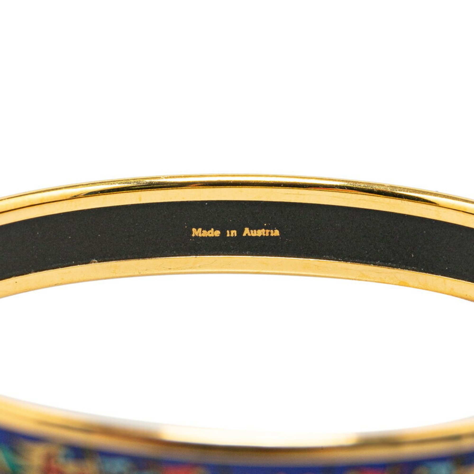 Hermes Enamel PM Cloisonne Flag Bangle Gold Navy Multicolor Plated Women's HERMES