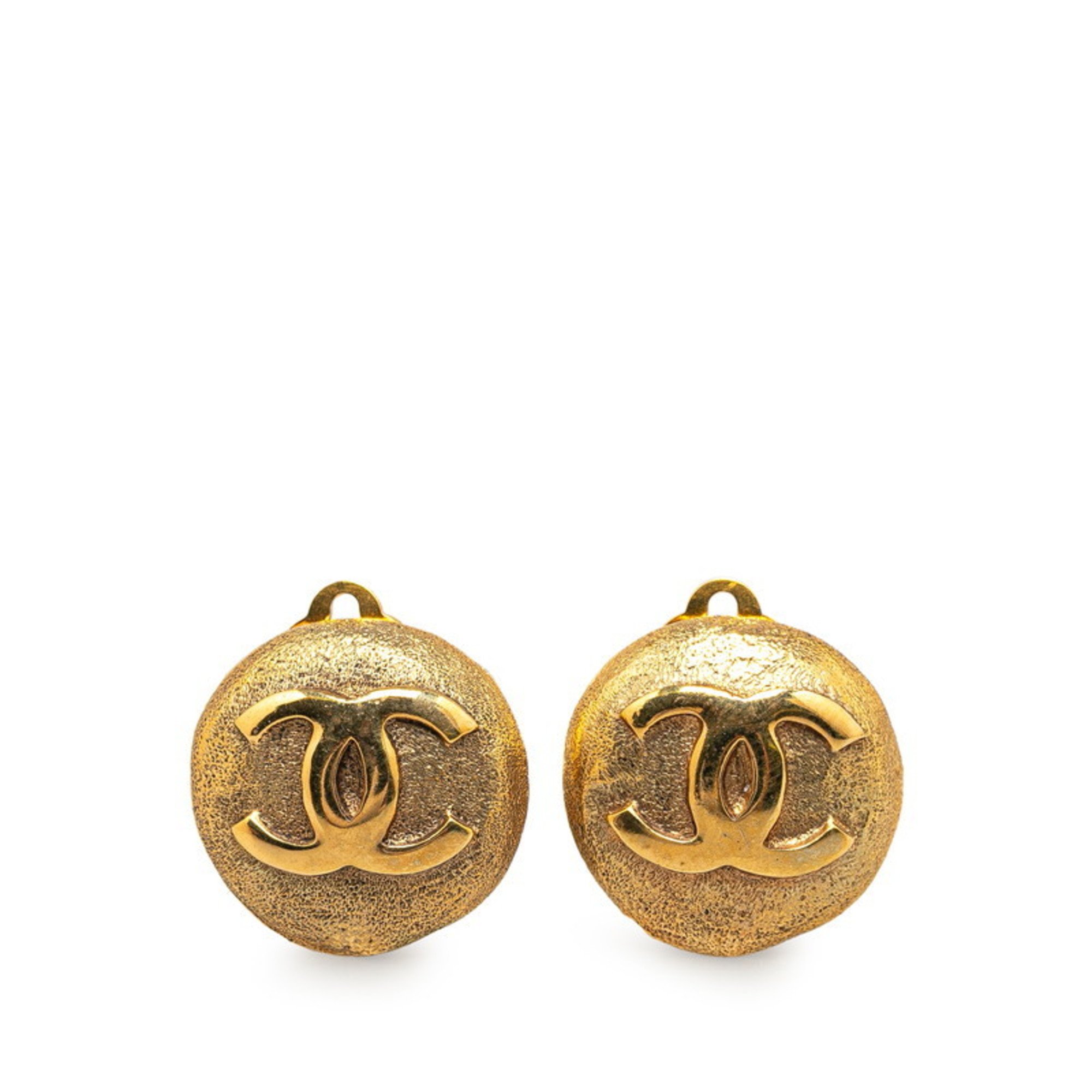 Chanel Coco Mark Round Earrings Gold Plated Women's CHANEL