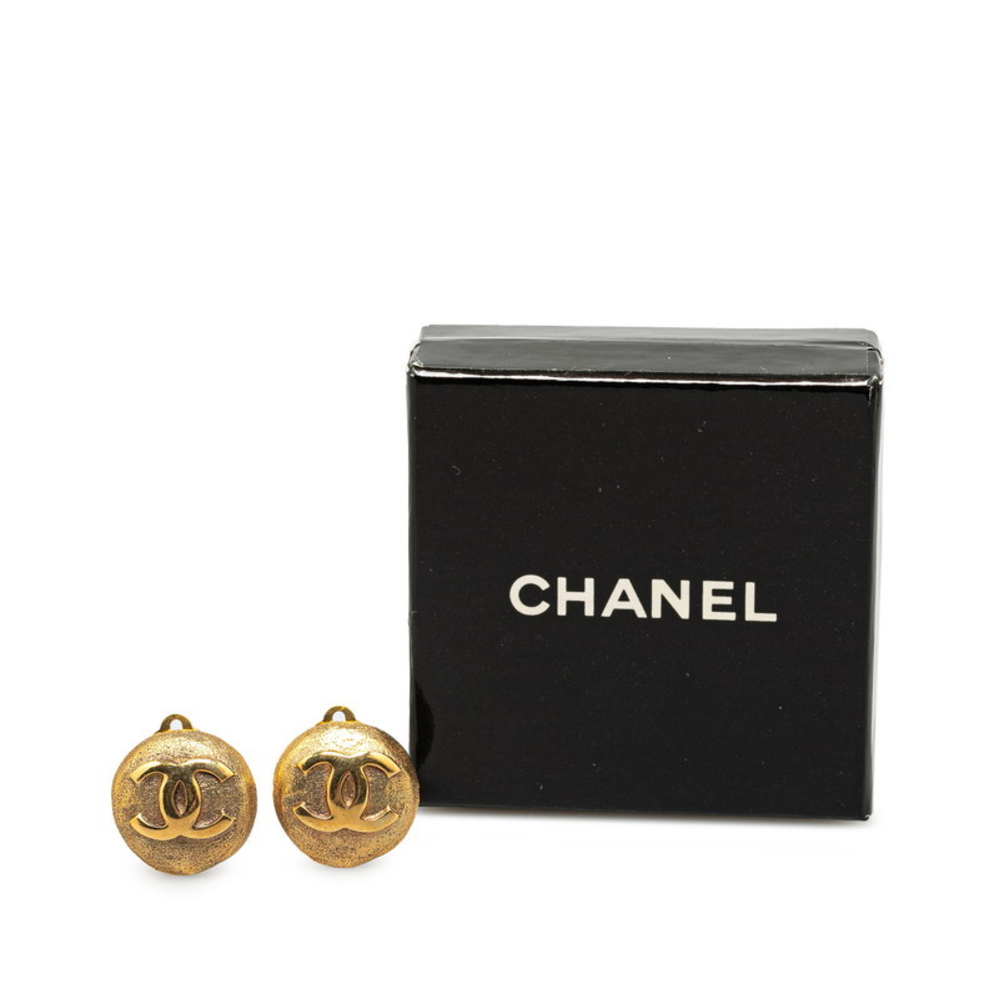 Chanel Coco Mark Round Earrings Gold Plated Women's CHANEL