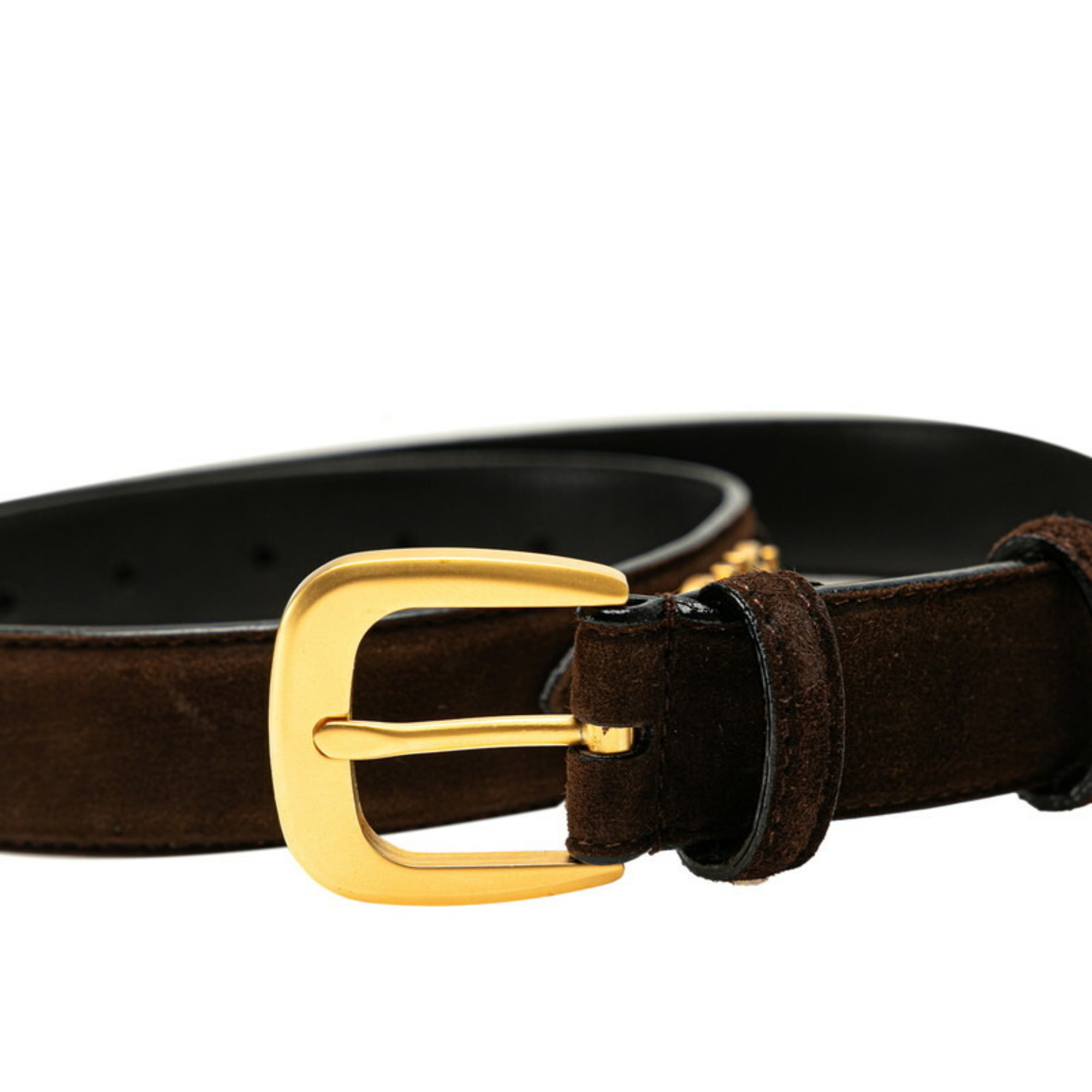 Salvatore Ferragamo Gancini Belt 34 Brown Gold Suede Men's