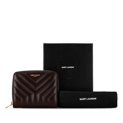 Saint Laurent Quilted Joan Bi-fold Wallet Compact 668323 Wine Red Leather Women's SAINT LAURENT