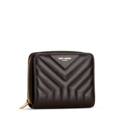 Saint Laurent Quilted Joan Bi-fold Wallet Compact 668323 Wine Red Leather Women's SAINT LAURENT