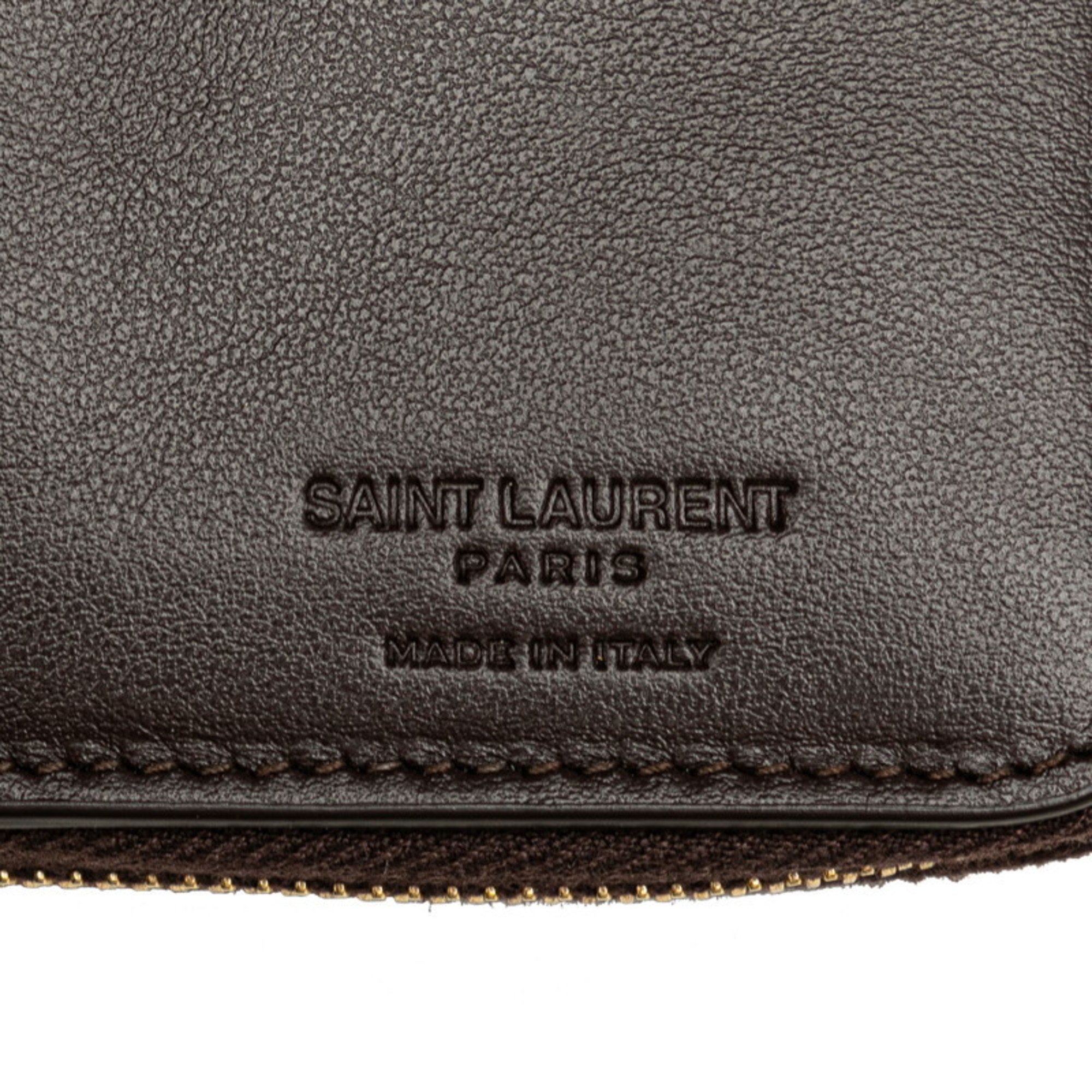 Saint Laurent Quilted Joan Bi-fold Wallet Compact 668323 Wine Red Leather Women's SAINT LAURENT