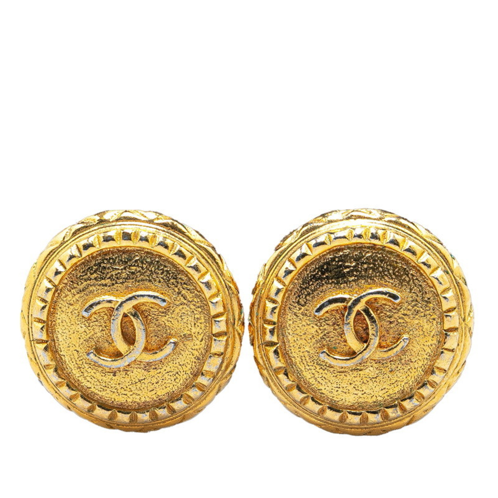 Chanel Coco Mark Earrings Gold Plated Women's CHANEL