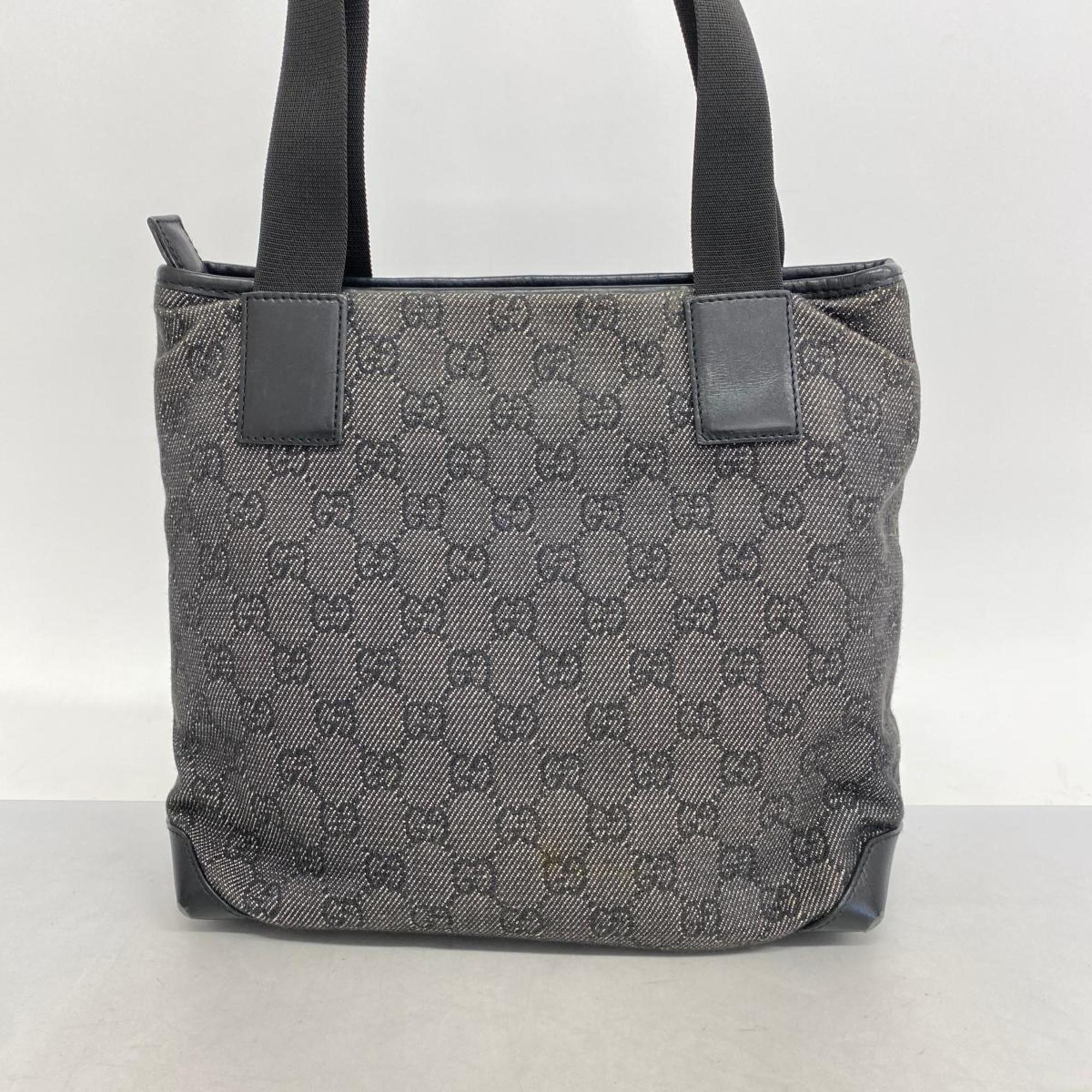 Gucci Tote Bag 28893 Denim Leather Grey Black Women's