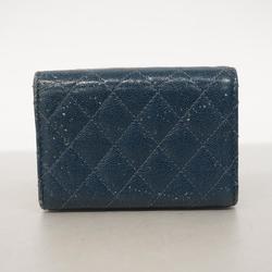 Chanel Tri-fold Wallet Boy Caviar Skin Blue Women's