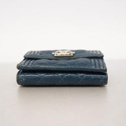 Chanel Tri-fold Wallet Boy Caviar Skin Blue Women's