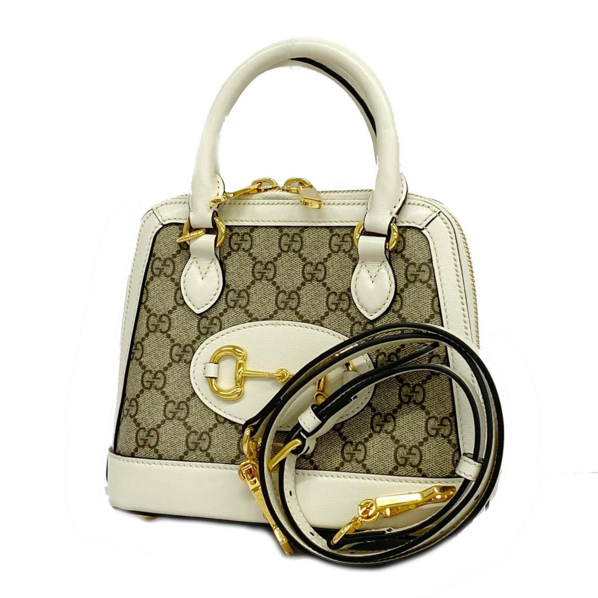 Gucci Handbag GG Supreme Horsebit 640716 Leather Brown White Women's