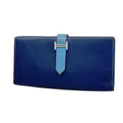 Hermes Long Wallet Bearn Soufflet T Stamped Epsom Leather Blue Saphir Paradise Men's Women's