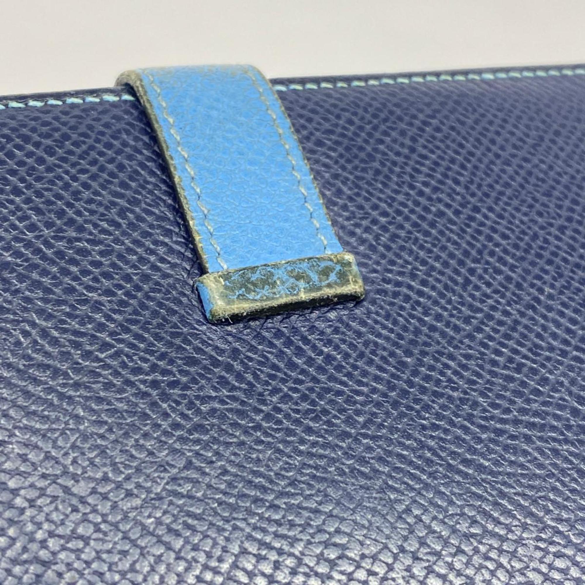 Hermes Long Wallet Bearn Soufflet T Stamped Epsom Leather Blue Saphir Paradise Men's Women's