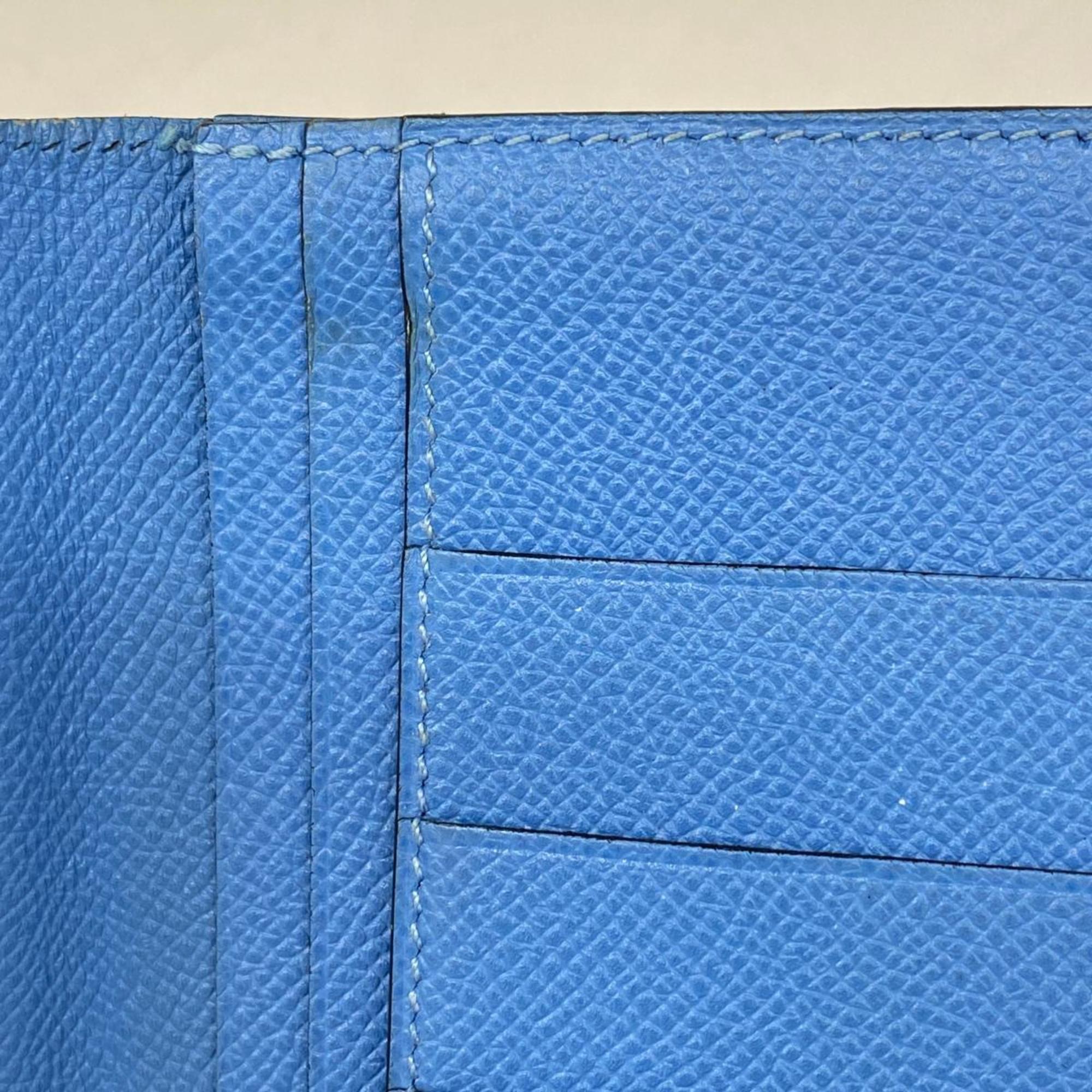 Hermes Long Wallet Bearn Soufflet T Stamped Epsom Leather Blue Saphir Paradise Men's Women's