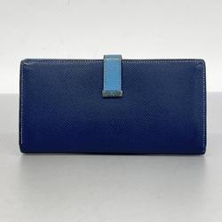 Hermes Long Wallet Bearn Soufflet T Stamped Epsom Leather Blue Saphir Paradise Men's Women's