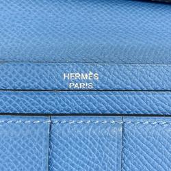 Hermes Long Wallet Bearn Soufflet T Stamped Epsom Leather Blue Saphir Paradise Men's Women's