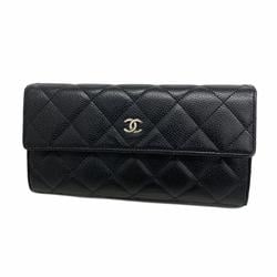 Chanel Long Wallet Matelasse Caviar Skin Black Women's