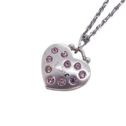 Christian Dior Necklace Heart Motif Rhinestone Metal Silver Pink Women's