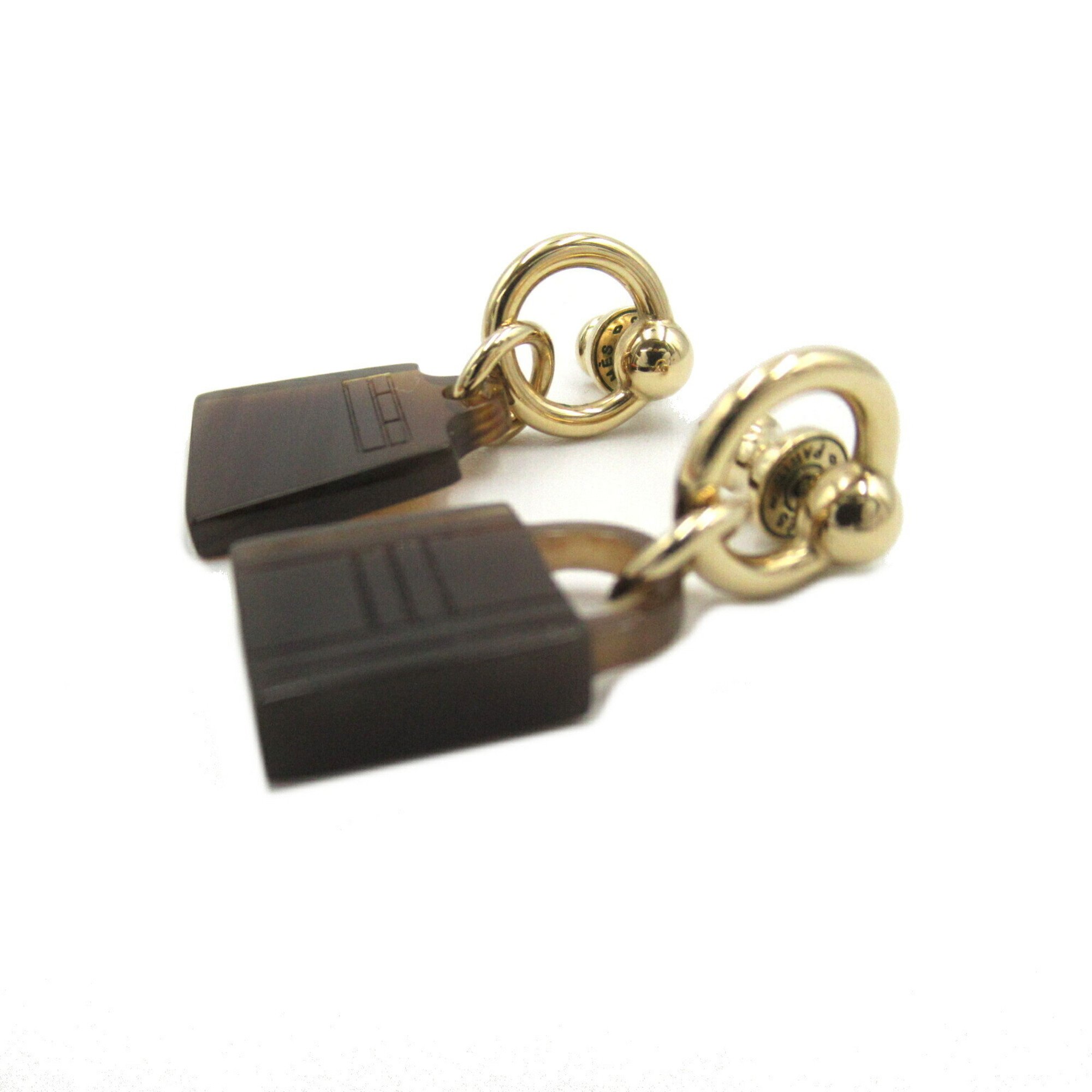 Hermes HERMES Amulet Maroquinier Kelly Cadena Earrings GP (Gold Plated) Buffalo Horn Women's Brown