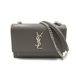 Yves Saint Laurent Chain Wallet Shoulder Bag Leather Women's Grey