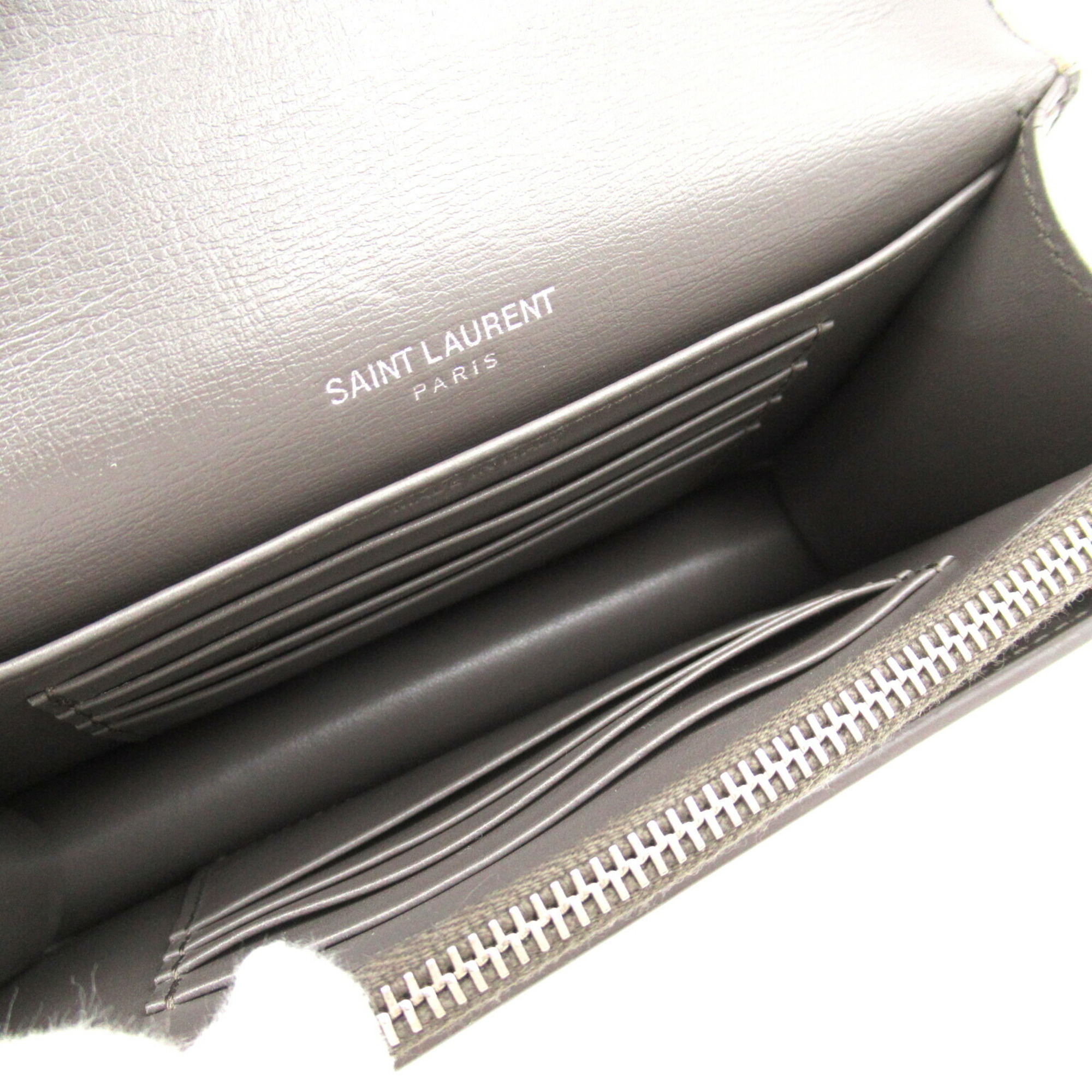 Yves Saint Laurent Chain Wallet Shoulder Bag Leather Women's Grey