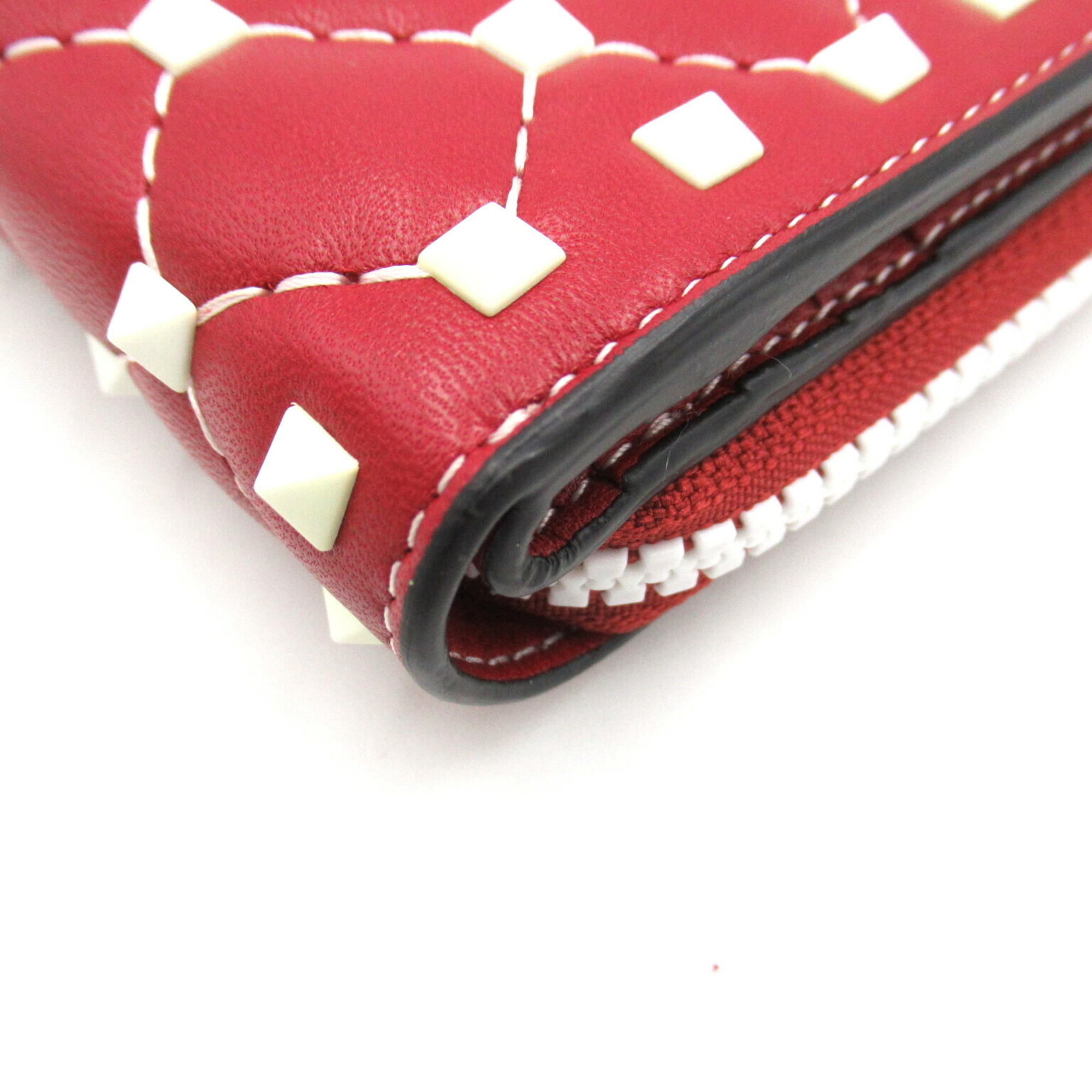 Valentino Studded Bi-fold Wallet, Leather, Women's, Red