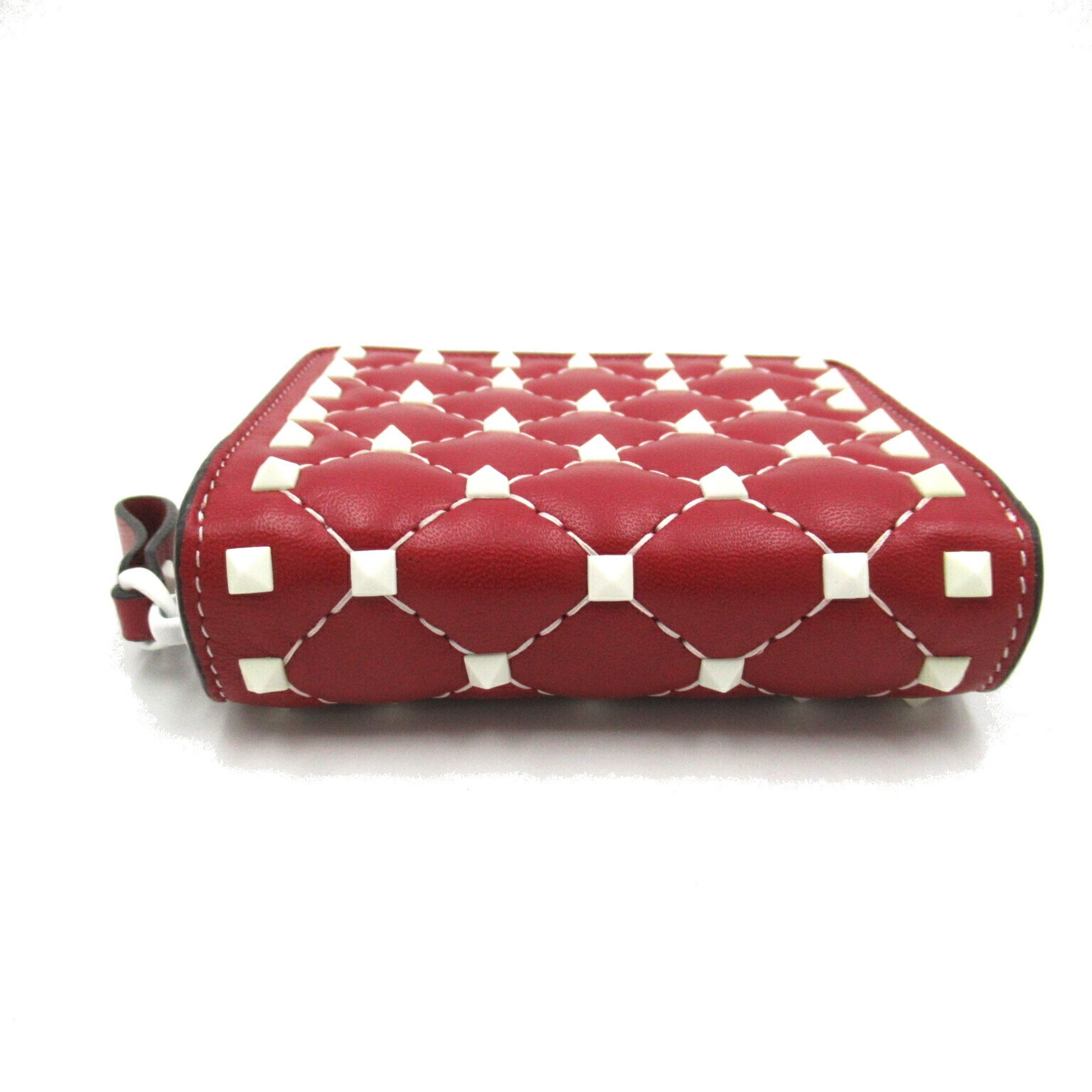 Valentino Studded Bi-fold Wallet, Leather, Women's, Red