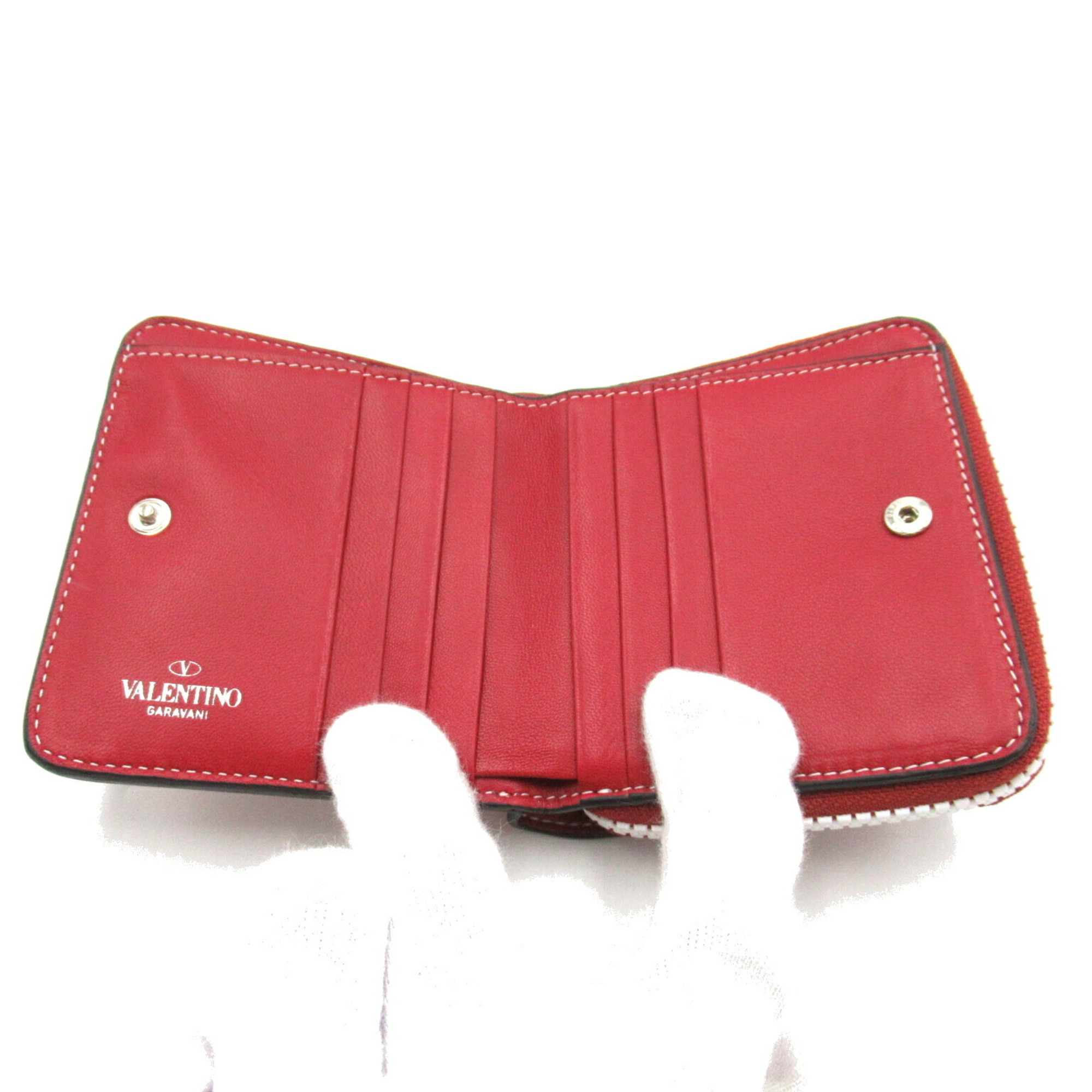 Valentino Studded Bi-fold Wallet, Leather, Women's, Red