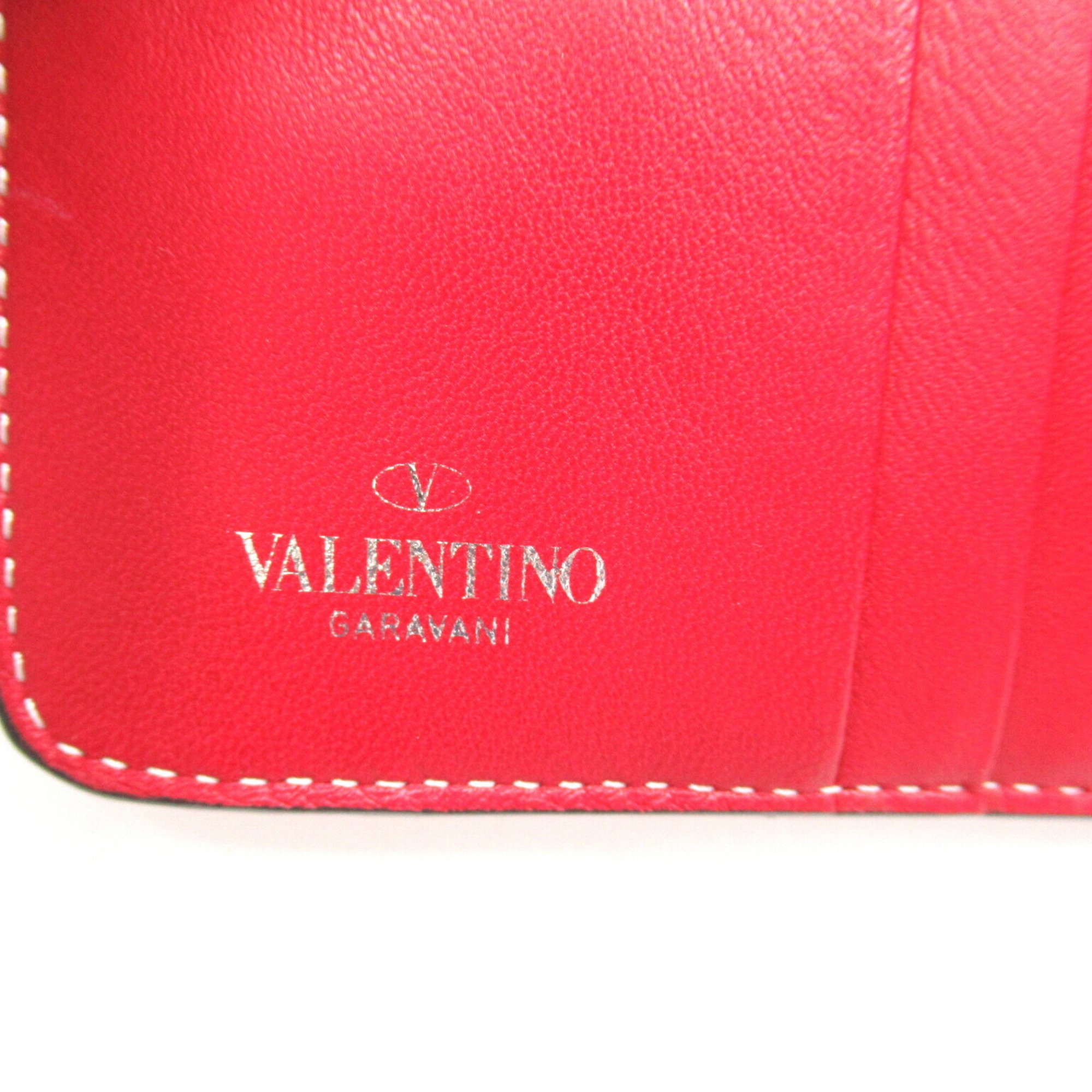 Valentino Studded Bi-fold Wallet, Leather, Women's, Red